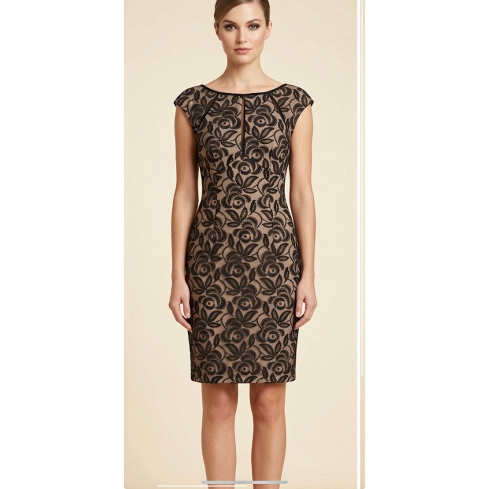 Maggy London Dress 12 Black Floral Lace Sheath Cocktail Party Wedding Guest